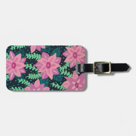 Roze floraal Abstract op zwart Bagagelabel