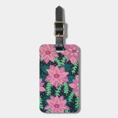 Roze floraal Abstract op zwart Bagagelabel (Voorkant verticaal)