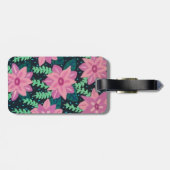 Roze floraal Abstract op zwart Bagagelabel (Achterkant horizontaal)