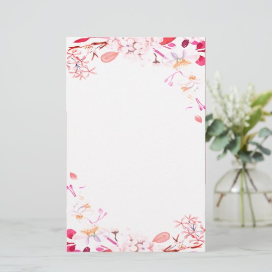 Roze floraal briefpapier (Staand voorkant)