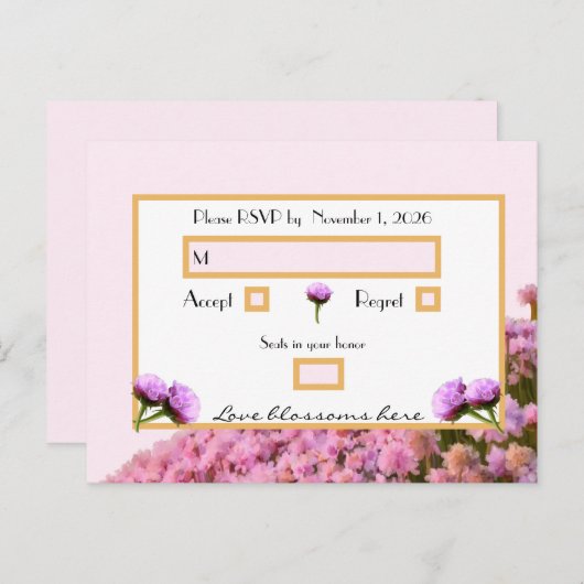 Roze floraal en goud RSVP Briefkaart (Voorkant / Achterkant)