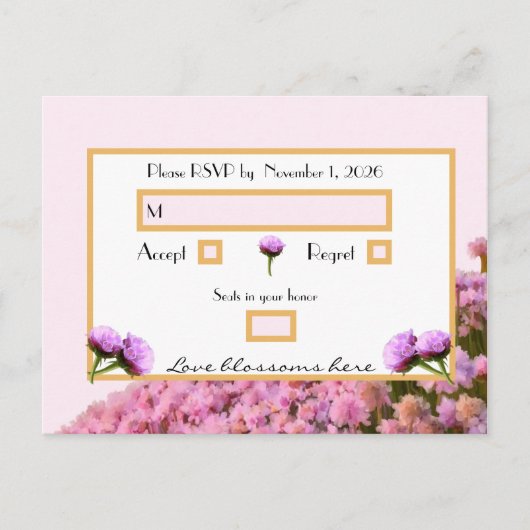 Roze floraal en goud RSVP Briefkaart (Voorkant)