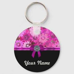 Roze floraal gepersonaliseerd sleutelhanger