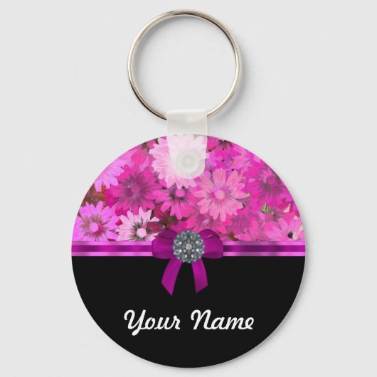 Roze floraal gepersonaliseerd sleutelhanger (Voorkant)