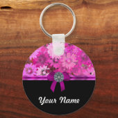 Roze floraal gepersonaliseerd sleutelhanger (Voorkant)