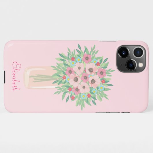  roze floraal iPhone hoesje (Achterkant horizontaal)