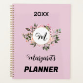 roze floraal met monogram en tekst planner (Voorkant)