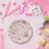  roze floraal papieren bordje (Feest)