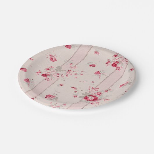  roze floraal papieren bordje (Gekanteld)