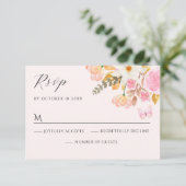 Roze floraal RSVP kaartje (Staand voorkant)