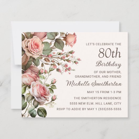 Roze Floral 100e grootmoeder 80e verjaardag (Voorkant)