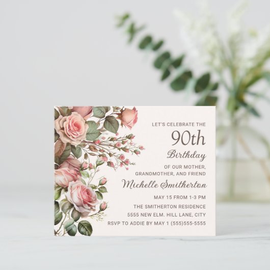 Roze Floral 100e grootmoeder 90e verjaardag (Staand voorkant)