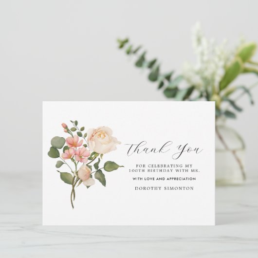  Roze Floral 100e verjaardag Dank u (Staand voorkant)