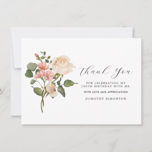  Roze Floral 100e verjaardag Dank u (Voorkant)