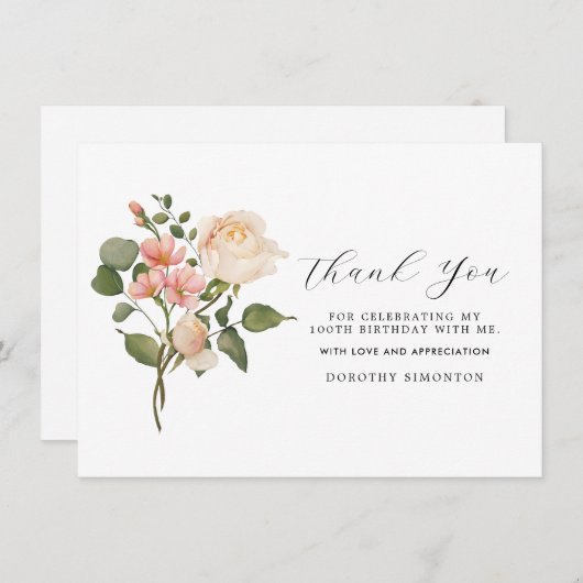 Roze Floral 100e verjaardag Dank u (Voorkant / Achterkant)