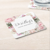 Roze Floral 100th Birthday Party Custom Kartonnen Onderzetters (Schuin)
