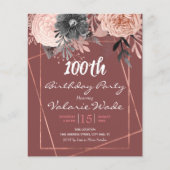 Roze Floral 100th Birthday Party Invitation (Voorkant)