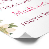 Roze Floral 100th Birthday Welcome Sign Poster (Hoek)