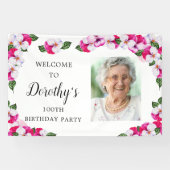 Roze Floral 100th Birthday Welkom Spandoek (Horizontaal)
