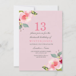 -Roze Floral 13e uitnodiging van de Birthday Party