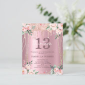 Roze Floral | 13e uitnodiging van Glitter (Staand voorkant)