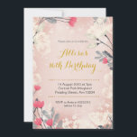 Roze Floral 16th Birthday Invitation (ongeacht de  Kaart<br><div class="desc">Roze Floral 16e verjaardag Uitnodiging voor meisje.
Kan op elke leeftijd worden gewijzigd</div>