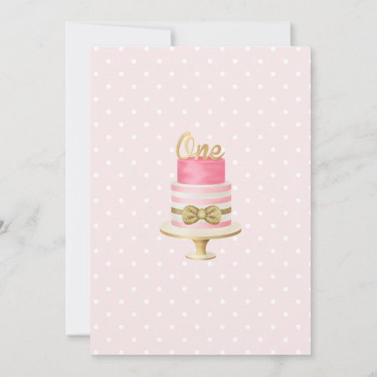 Roze Floral 1e verjaardag eerste uitnodiging (Achterkant)