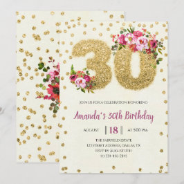 Roze Floral 30th Birthday Invitation Kaart