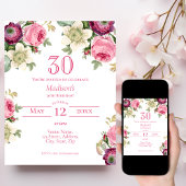 Roze Floral 30th Birthday Invitation Kaart