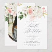 Roze Floral 40ste verjaardag uitnodiging (Voorkant / Achterkant)