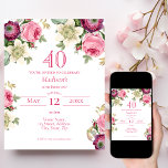 Roze Floral 40th Birthday Invitation Kaart<br><div class="desc">Op zoek naar de perfecte uitnodiging voor uw aankomende 40e verjaardagsbash? Zoek niet verder dan deze mooie roze bloemenuitnodigingen! Met een delicaat en mooi ontwerp met waterverf rozen, anemonen en clematis met een elegant lettertype, zullen deze uitnodigingen indruk maken op al uw gasten. Beschikbaar om aan te passen en te...</div>