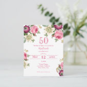 Roze Floral 50th Birthday Invitation Kaart (Staand voorkant)