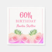 Roze Floral 60e verjaardag van de geboorte Servet (Voorkant)
