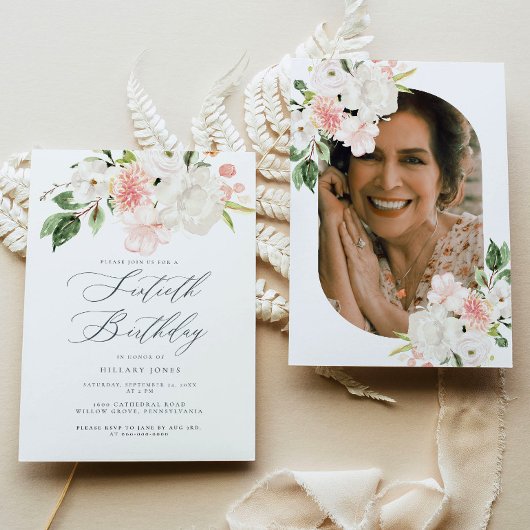 Roze Floral 60ste verjaardag van de uitnodiging va