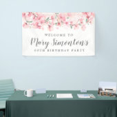 Roze Floral 60ste verjaardag Welkom Spandoek (Beurs)