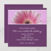 Roze Floral 60th Birthday Party Invitation Kaart (Voorkant / Achterkant)