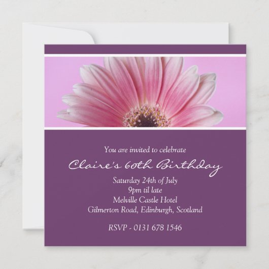 Roze Floral 60th Birthday Party Invitation Kaart (Voorkant)
