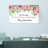 Roze Floral 60th Birthday Party Welcome Spandoek (Beurs)