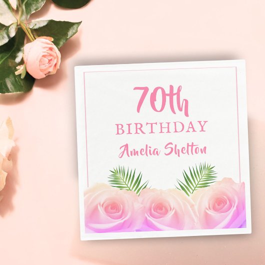 Roze Floral 70e verjaardag van de geboorte Servet