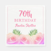 Roze Floral 70e verjaardag van de geboorte Servet (Voorkant)