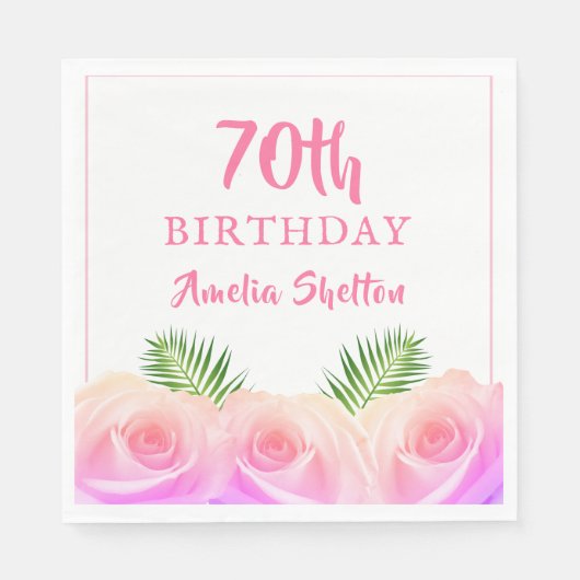 Roze Floral 70e verjaardag van de geboorte Servet (Voorkant)