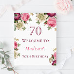 Roze Floral 70th Birthday Welcome Sign Poster<br><div class="desc">Welkom uw gasten in stijl met onze aanpasbare roze bloemenwelkomstfeestje voor uw aankomende 70ste poster! Dit elegante poster heeft een prachtig roze bloemenontwerp dat de toon zet voor uw evenement. En is beschikbaar om te kopen als een gedrukt poster of als een directe digitale download. Bovendien kunt u het personaliseren,...</div>