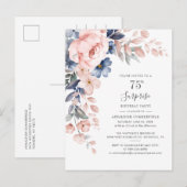 Roze Floral 75e verjaardag Botanische Waterverf Uitnodiging Briefkaart (Voorkant / Achterkant)
