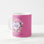 Roze Floral 80ste verjaardag Mok voor vrouwen (Voorkant links)