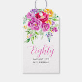 Roze Floral 80th Birthday Cadeaulabel (Voorkant)