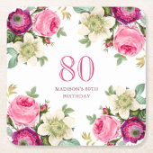 Roze Floral 80th Birthday Kartonnen Onderzetters (Voorkant)