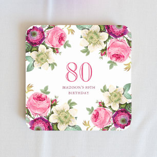 Roze Floral 80th Birthday Kartonnen Onderzetters