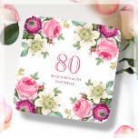 Roze Floral 80th Birthday Kartonnen Onderzetters<br><div class="desc">Roze Bloemen 80ste verjaardagsfeestje onderzetters.</div>