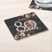 Roze Floral 80th Birthday Kartonnen Onderzetters (Schuin)