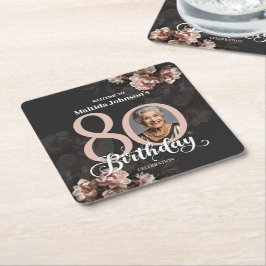 Roze Floral 80th Birthday Kartonnen Onderzetters